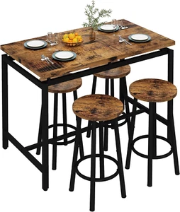 Bar Table Set Kitchen Pub Table with 4 Stools 5 Pieces Dining Table Set Breakfas - Picture 1 of 8