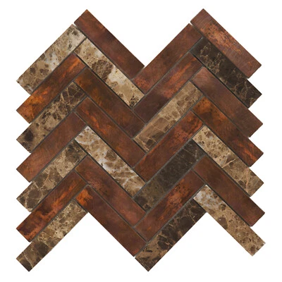 Salpicadero de cocina azulejo mosaico espiga mármol piedra emperador cobre antiguo Foto 1 de 4