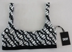 DKNY DI2TP462 Women's Sz XS Black/White Printed Square-Neck Bikini Top $68 - Picture 1 of 6
