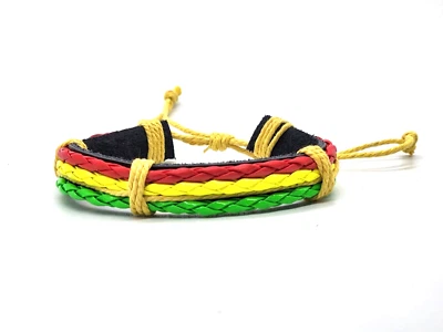 Кожаный браслет цвет Bob Marley зеленый желтый красный Rasta Ямайка подарок!! - Изображение 1 из 3