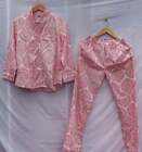Women's Cotton Pyjama Set Indian Pjs Pink Leaf Print Nightwear Dress Pajamas