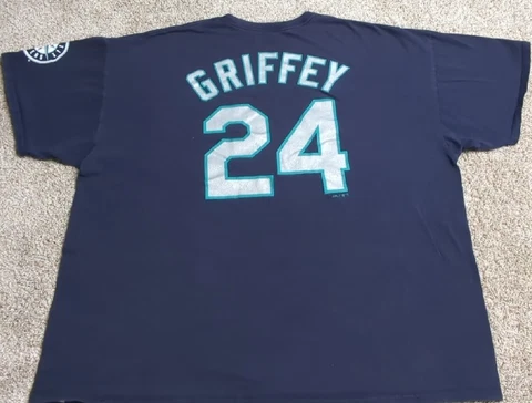 Vintage Ken Griffey Jr Seattle Mariners Jersey T Shirt Majestic #24 Blue 2XL Cover