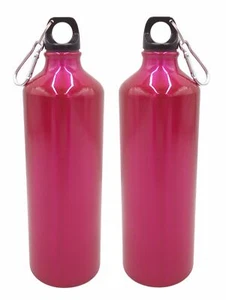 2x Aluminium Trinkflasche 1 Liter pink mit Karabiner Wasserflasche Sportflasche - Bild 1 von 2