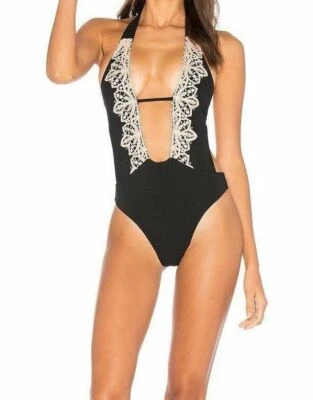 Traje de baño de una pieza de encaje de loto negro Blue Life para mujer talla pequeña - Foto 1 de 4