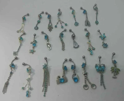 Blue CZ Stone Belly Button Piercing Barbell Dangle Jewelry 17 Styles US Shipper - Image 1 of 4