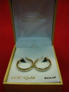 14K YELLOW GOLD 3/4" HOOP EARRINGS - DIA. CUT DESIGN - N.O.S. - Picture 1 of 8
