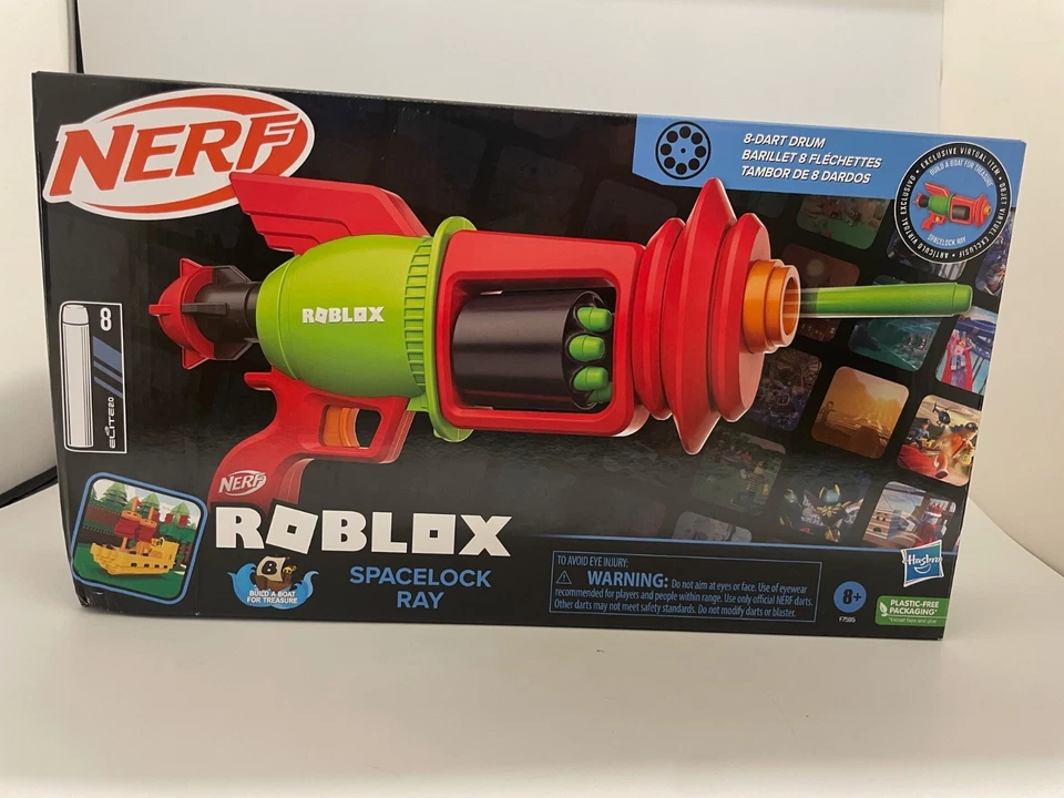 NERF Roblox SpaceLock Ray Blaster – 8 Dart Drum Hasbro Roblox Code Included