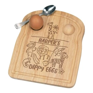 Personalised Jungle Animals Breakfast Dippy Egg Cup Board Kids Easter Birthday - Picture 1 of 1