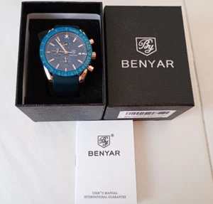 Benyar Watches Analogue Quartz Chronograph Waterproof Sports Soft Silicone Strap - Picture 1 of 8