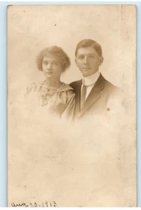 Vintage Antique Postcard RPPC, Dashing Young Couple, 1913, See Back* - Picture 1 of 2
