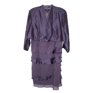 NEU Dressbarn Collection Abendkleid 24 3X Lila Metallic Lagenlook Rüschen 2tlg - Bild 1 von 8