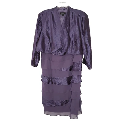 NUEVO Vestido de Noche Colección Dressbarn 24 3X Púrpura Metálico Volantes en Capas 2 piezas Foto 1 de 4