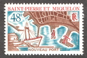 1967 St-Pierre et Miquelon Sc# 376 - Nouveau Port, Ship, Map. MNH Cv$12.50 - Picture 1 of 1