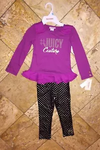 Nuovo con etichette Juicy Couture viola oro top leggings a pois set 2 pezzi bambina - Foto 1 di 4