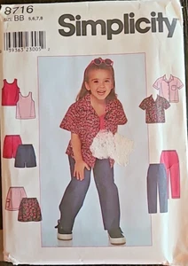 Simplicity 8716 Size 5-8 Child's Shirt Skirt Pants Shorts Knit Tank Top - Picture 1 of 3