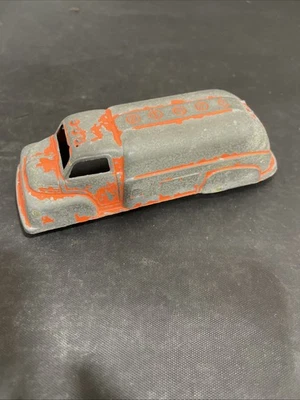 Caminhão-tanque vintage Toostie brinquedo fundido 1949 Ford F6 laranja usado - Imagem 1 de 4