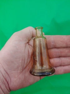 LIBERTY BELL BOTTLE Yellow Amber GLASS WHEATON N J Small - Picture 1 of 6