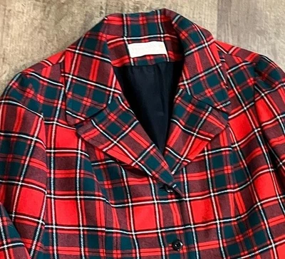 Pendleton Vintage 70s Red & Black Tartan 100% Virgin Wool Classic Blazer Size 18 - Image 1 of 4
