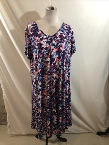 Roaman’s Purple & Pink Design Print Short Sleeve Dress - Women’s 1X, Bust 25” - Picture 1 of 4
