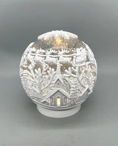 White Acrylic LED Spinning Water Globe With Church Scene & Snowflake Design 6.5” - Picture 1 of 7