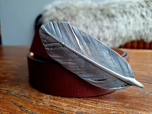 Paul Smith Men's Calf Leather Brown Belt With Pewter Feather Buckle. W38 - Picture 1 of 11