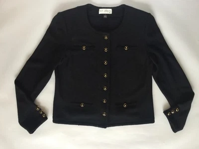 Chaqueta tejida azul marino oscuro con botones dorado talla 12 St. John Collection Foto 1 de 4
