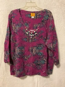 Ruby Rd Women’s Size 2X Geometric Multicolor Print Top Beaded Embellishments - Imagen 1 de 8