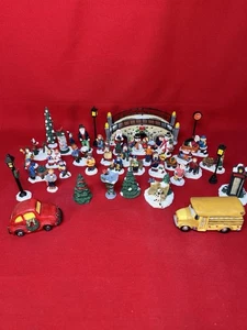 Lot of 39 Mini Christmas Village Figurines – 1.5” Tall – Holiday Set - Picture 1 of 14