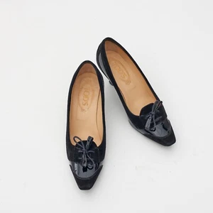 Tod's Black Suede and Leather Lace Toe Kitten Heels Size EU 36 / US 6 - Picture 1 of 7