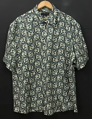 NUEVA Camisa Jhane Barnes Para Hombre 100% Seda Verde Estampado Abstracto SS Abotonada XL Foto 1 de 4