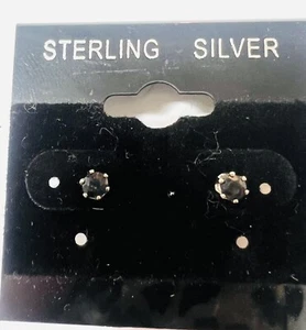 Sterling Silver Small Round Dark Blue Sapphire Stud Earrings - Picture 1 of 3