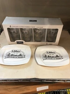 Libbey Glassware Set of 4 Flare 120 years in Toledo History with 2 plates - Picture 1 of 3