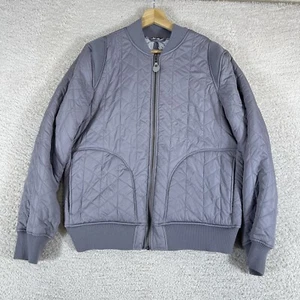PrAna Diva Varsity Quilted Bomber Jacket Women's Large Gray Sherpa Lined Hiking - Picture 1 of 13