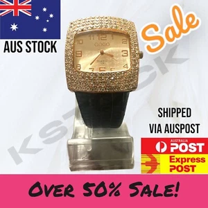 Women Ladies Trendy Gold Square Leather Wrist Watch With Rhinestones Black Red - Picture 1 of 6