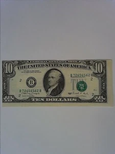 1990 Ten Dollar Bill Misaligned with Bleeding New York B Near Mint Error - Picture 1 of 4