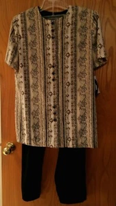 LENI LENI 2 PIECE BLOUSE PANTS OUTFIT WOMENS SIZE 12 PETIITE - Picture 1 of 8