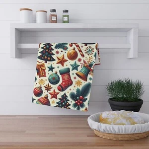 Cheery Christmas Holiday Tea Towels Dish Towels Decorative Home Linens Xmas - Picture 1 of 9