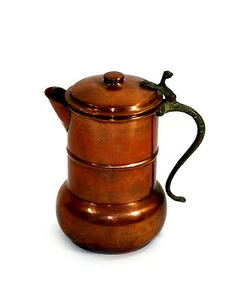 Vintage Flagon Style Copper Teapot Tea Coffee Pot Brass Handle Hinged Lid 041010 - Picture 1 of 4