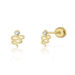 14K Pure Yellow Gold Snake Stud Earring Screw Back - Picture 1 of 2