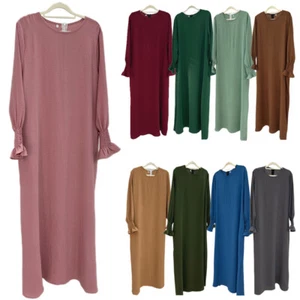 Vestido Largo Musulmán Abaya Mujer Ramadán Dubai Color Sólido Abaya Caftán Bata Informal - Imagen 1 de 43