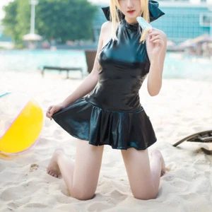 Lady Faux Leather Swimsuit Swimwear Dress Lolita Cocktail Nightclub Erotic Sexy - Picture 1 of 9