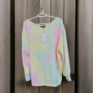 Yana K Brushed Hatchi Tye Dye Ace Sweater Pink Yellow Mint Womens Lg Usa Nwt - Picture 1 of 17