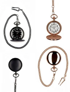 Entino Hombres Liso Reloj de Bolsillo Colgante con Cadena Analógico Cuarzo Extra - Picture 1 of 3
