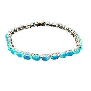 Brazalete tenis etíope de plata esterlina con piedras preciosas de ópalo azul 8" nuevo con etiquetas - Imagen 1 de 8
