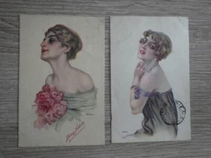 2x CPA Postcards ILLUSTRATEUR 1914 & 1918 Italia Jeunes Femmes Young Ladies - Picture 1 of 2