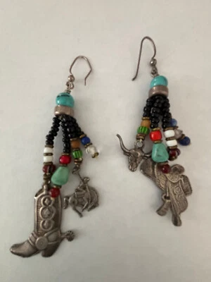 Pendientes vintage de peyote pájaro suroeste esterlina con turquesa y cuentas de colores Foto 1 de 3