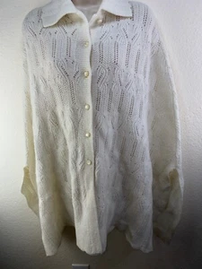 Sweater Bee Vintage 1960s Ivory Shawl Wrap Cape Button Cardigan Sweater Sz L - Picture 1 of 10