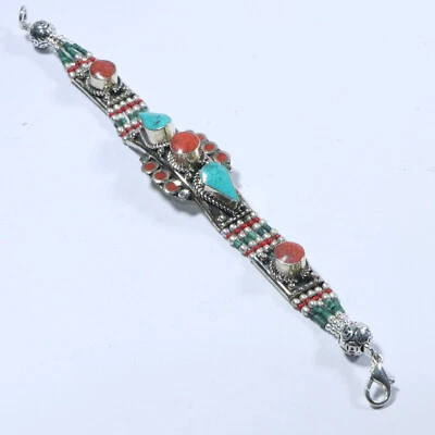 Natural Turquoise Coral Ethnic Bracelet Statement Handmade Bracelet Jewelry B04 - Image 1 of 4