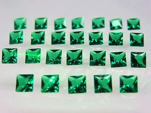 Emerald Green Square Princess Cut SIZE CHOICE Loose Stones Nanocrystal Gemstones - Picture 1 of 6