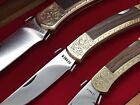Super Rare Vtg Gerber Sportsman Set Lot Of 3 Folding Knives Engraved Made In Usa